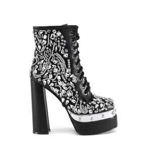 AZALEA WANG LILYBELL EMBELLISHED BOOTIE Black Size 11 Festival